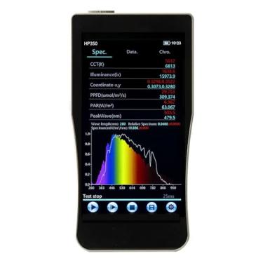 Imagem de Espectrômetro, analisador de espectro portátil, tela sensível ao toque IPS, medição de comprimento de onda, espectro, coordenadas de cores, temperatura de cor, irradiância, índice de cores