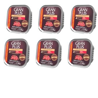 Imagem de Patê Gran Plus Gourmet para Gatos Adultos, Sabor Carne, 150g, Kit com 6 Unidades