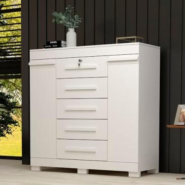 Imagem de Cômoda 2 Portas 5 Gavetas 100% MDF Coleus Espresso Móveis Branco