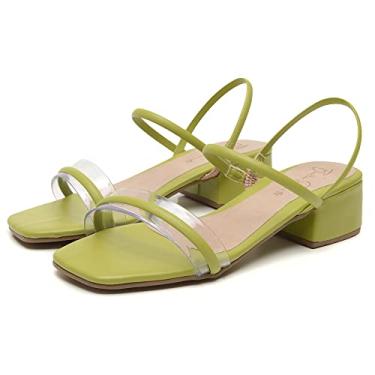 Imagem de Sandalia Tira Vinil Transparente Feminina Calce Facil Salto Bloco Baixo Quadrado Delicada Tendencia Tamanho:35;Cor:Verde;Gênero:Feminino;Departamento BS:Esporte
