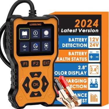 Imagem de LOERUMG Testador de bateria 12 V 24 V - Bateria automotiva digital e ferramenta de diagnóstico de alternador, capacidade de carga 100-2000 CCA, análise de carregamento e arranque para motocicleta
