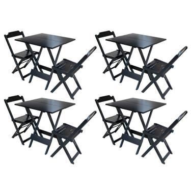 Imagem de Kit 4 Conjuntos de Mesa Dobravel com 2 Cadeiras de Madeira 70x70 Ideal para Bar e Restaurante - Pret