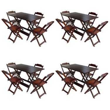Imagem de Kit 4 Jogos De Mesa Com 4 Cadeiras De Madeira Dobravel 120x70 Ideal Para Bar E Restaurante - Imbuia