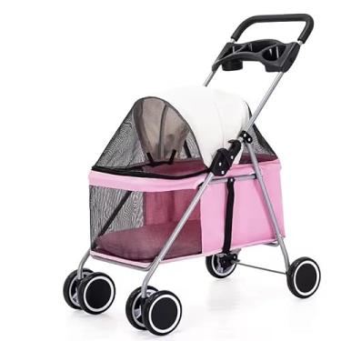 Imagem de Carrinho de passeio para Pet, Dobravél animal de estimação, cachorro, cão, gato de pequeno porte até 15 Kg Fácil Montagem (Rosa)