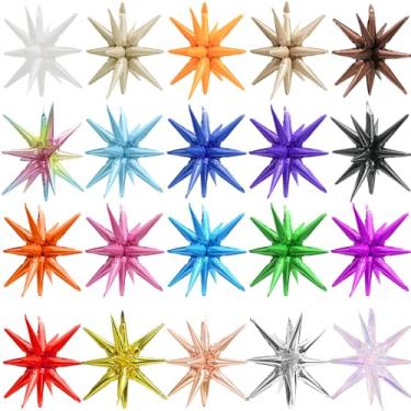 Imagem de 22''4D One-Piece 14-Pointed Star Explosion Balloon Spike Star Decoration Disco Casino Movie Night Carnival Circus Party Supplies, 20 Pack Mix Color Metallic Cone Balloons Magic Fireworks Balloons