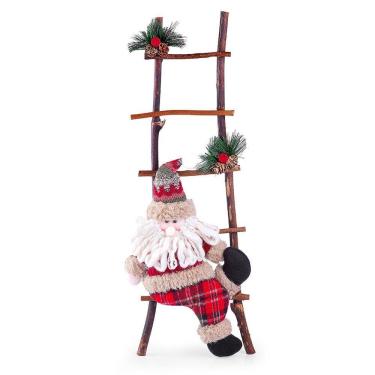 Imagem de Escada De Natal Decorativa Rústica Em Poliéster Com Boneco 60cm Papai Noel