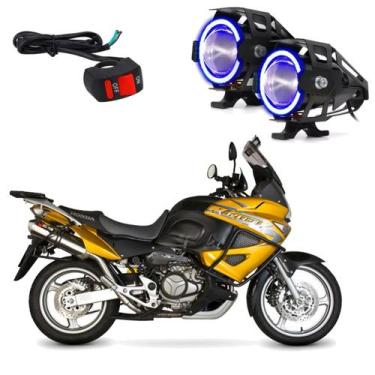 Imagem de Kit Led Farol Milha Moto Honda XL 1000V 2007 2008 2009 Angel Eye Azul 