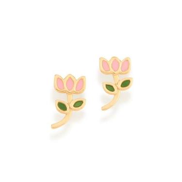 Imagem de Brincos banhado ouro 3x 24k 18k e 22k feminino infantil rommanel tulip