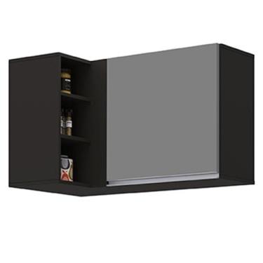 Imagem de Armário Aéreo de Canto Reto Com Nicho Adega Austin Preto/Cinza - Lumil