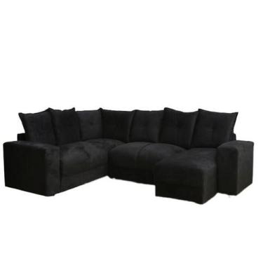 Imagem de Sofá de Canto 6 lugares Tecido Suede Preto - AUREA DECOR