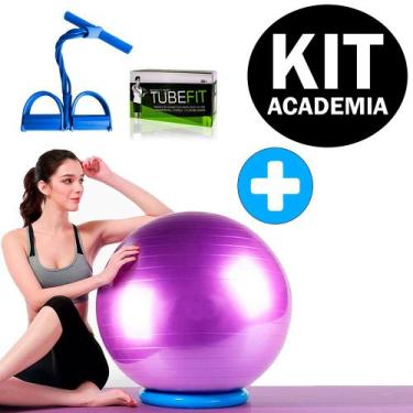 Imagem de Kit Elástico de Tensão com Apoio para os Pés Tube Fit + Bola Suíça Pil