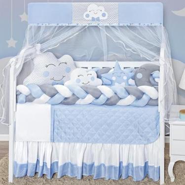 Imagem de Kit Berço Com Saia Box E Duas Tranças Masculino 12P Azul - Beatriz Enx