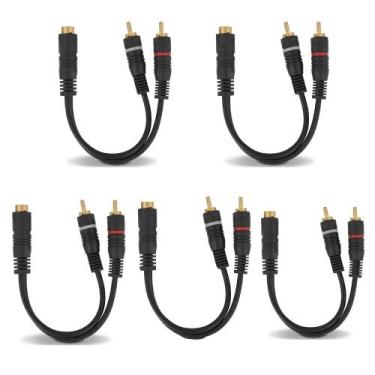 Imagem de Kit com 5 Cabos Y RCA para Som Automotivo Saída Fêmea ou Macho Emborra