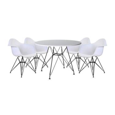 Imagem de Mesa Sala de Jantar Eames Eiffel Redonda 90cm Branca com 4 Poltronas B