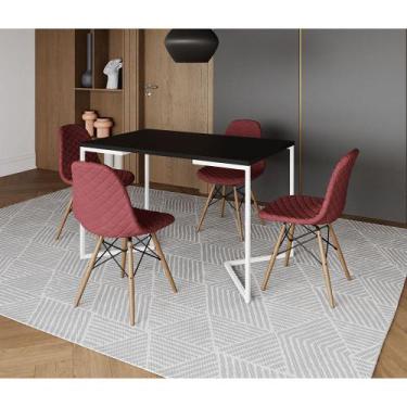 Imagem de Mesa Jantar Industrial com 4 Cadeiras Estofada Vermelha Madeira Tampo 