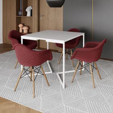 Imagem de Jogo de Mesa Industrial Base Branca Tampo Quadrado 90cm Branca com 4 P