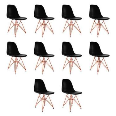 Imagem de Kit 10 Cadeiras Jantar Assento Preto Eiffel Eames Base Ferro Cobre - U