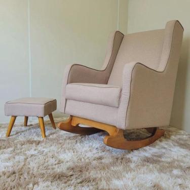 Imagem de Kit Poltrona Decorativa de Amamentação Aquila com Balanço e Puff de Ap