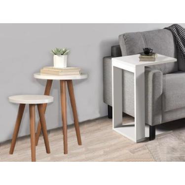 Imagem de Jogo Mesas Laterais Pé Palito e Mesinha Decoração Canto Mdf - Colomi