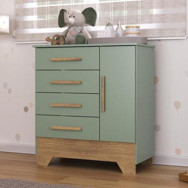 Imagem de Cômoda Infantil 4 Gavetas 1 Porta Catavento Rodial - Verde/Nature