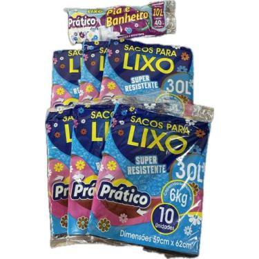 Imagem de Kit c/ 6 saco de lixo 30 litros preto prático pct/ 10 unid - E A COSTA