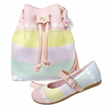 Imagem de Kit Infantil Feminino Sapatilha e Bolsa Colorida Corações, Magicc Kids
