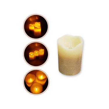 Imagem de Vela Led Pilha Peq Parafina Dourada Chama Oscilante 10cm - MultiA