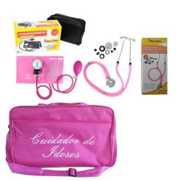 Imagem de Kit Cuidador de Idosos com esteto esfigmo e bolsa Rosa - Premium