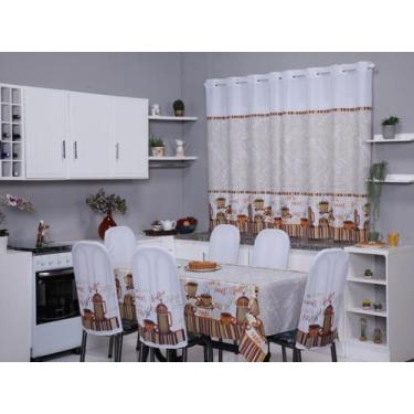 Imagem de Kit 8 Capas de Cadeira + Toalha de Mesa + Cortina Sala de Jantar Cozin