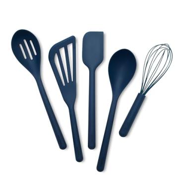 Imagem de GreenPan Conjunto de utensílios de cozinha de 5 peças de silicone platinado, azul marinho