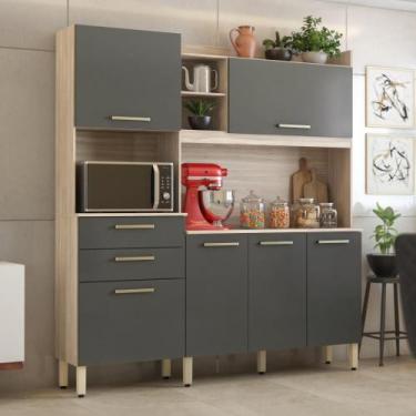 Imagem de Kit Cozinha Martina 6 Portas 2 Gavetas Avena Grafito - Mais de Casa