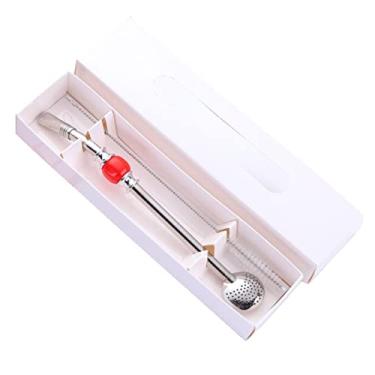 Imagem de Colher de filtro de palha Yerba Mate Bombilla de aço inoxidável com folhas soltas de aço inoxidável, colheres, filtro, canudos de agitação (vermelho)