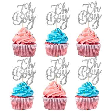 Imagem de Rsstarxi 24 Pack Oh Boy Cupcake Toppers Glitter Oh Baby Boy Cupcake Picks Baby Shower Cake Decorations for Gender Reveal Theme Baby Baptism Kids Birthday Party Decorations Silver