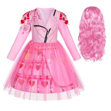 Imagem de WonderBabe Descendants Red Costume for Girls Rise Red Princess Halloween Dress Up Birthday Party Outfits with pink wig size 9-10