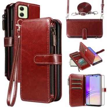 Imagem de Asuwish Capa de telefone para Samsung Galaxy A05 com protetor de tela de vidro temperado e cordão com zíper carteira suporte para cartão suporte móvel acessórios de celular de couro Ao5 A 05 mulheres