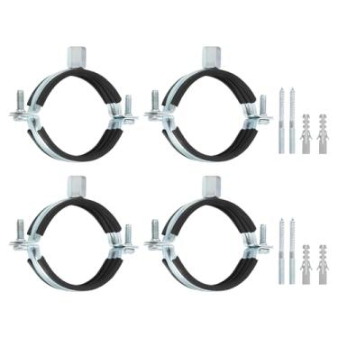 Imagem de uxcell 4 peças de braçadeira de suporte de tubo ajustável, 2-1/2" (64 mm) suporte de parede para teto anel dividido gancho de tubo de ferro galvanizado suporte de correia de tubo com parafuso e tubo