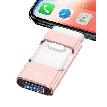 Imagem de Flash Drive para iPhone de 256 GB, pen drive de foto, pen drives, transferência de alta velocidade, USB, expansão de memória de armazenamento externo para iPhone/iPad/PC/laptop (rosa)