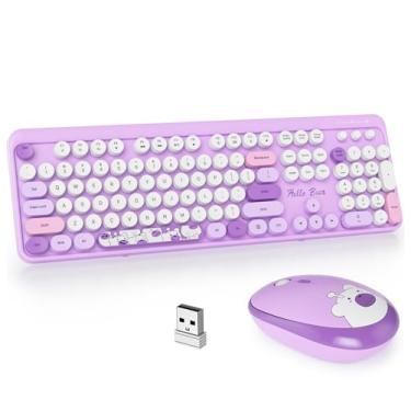 Imagem de GTSP Combo teclado de máquina de escrever sem fio, teclado fofo 2,4 G teclado retrô de tamanho completo com teclas redondas para laptop, PC, desktops (roxo)