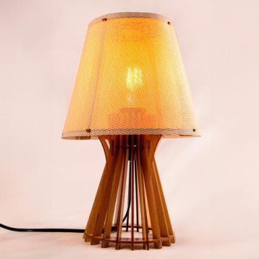 Imagem de Abajur Luminária Mesa Madeira MDF Rustico sala Quarto Cabeceira Vazado