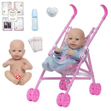 Imagem de Bebe Tipo Reborn Homem Pijama Azul Com Carrinho Enxoval Baby - Cegonha
