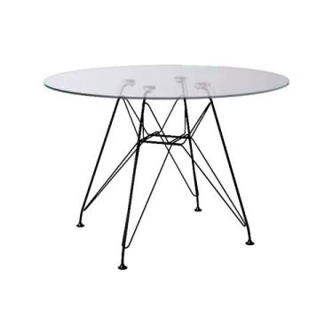 Imagem de Mesa Eames Ferro Preto Tampo Redondo Vidro 90cm - Up Home, PRETO