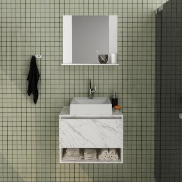 Imagem de Kit Lavabo com Espelho e Cuba Mármore Branco Tecno Mobili