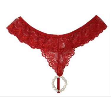 Imagem de Calcinha Tailandesa Fio Dental Com Pérolas - LorenStephany, Vermelho, 