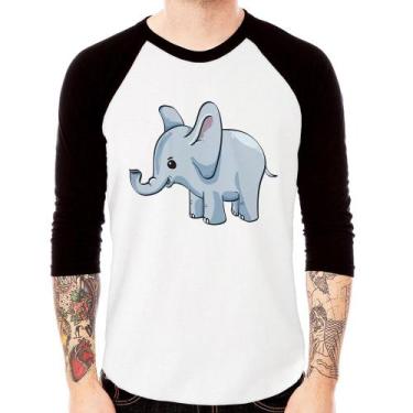 Imagem de Camiseta Raglan Elefante Bebê Manga 3/4 - Foca na Moda, Branco, Preto,