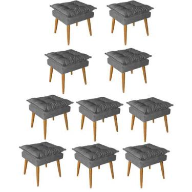 Imagem de Kit 10 Puff Puf Banqueta Opala Para Quarto Sala Recepção Suede Cinza -