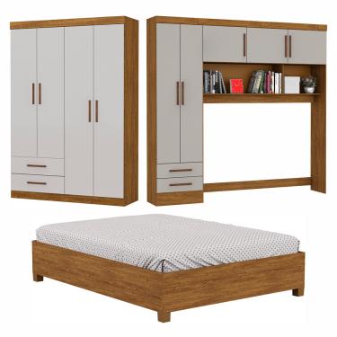 Imagem de Guarda-Roupa Casal Modulado 5 Portas com Cama Hercules 4 Portas 4 Gavetas - Cinamomo com Off White