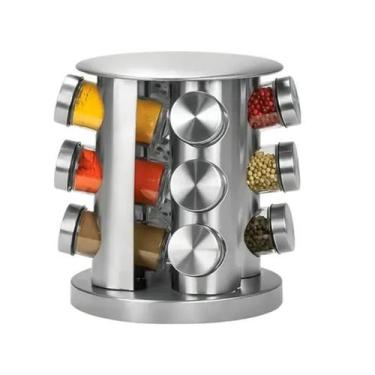 Imagem de Porta Tempero Giratório 360 Com 12 Potes Vidro Suporte Inox - MHR