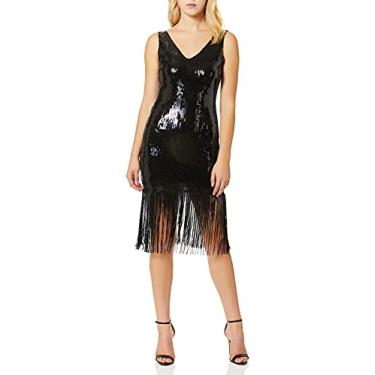 Imagem de Dress the Population Vestido midi sem mangas com franjas de lantejoulas Frankie, Ônix, XPP