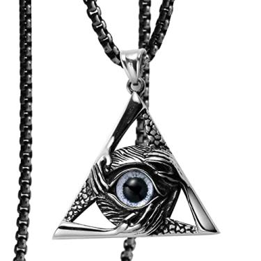 Imagem de Blowin Colar Hip Hop Masculino Retrô de Aço Inoxidável Vintage Proteção Olho Mal Triângulo Colar Pingente Illuminati Olho Egípcio de Horus Ra, Corrente de 61 cm, Aço inoxidável