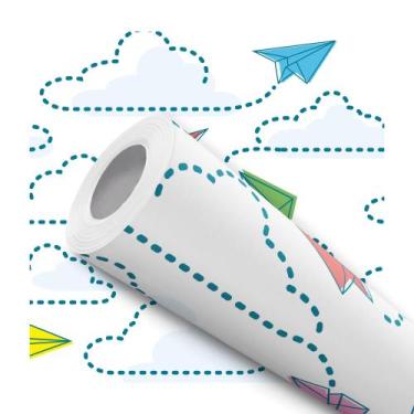 Imagem de Papel De Parede Adesivo Lavável Nuvens Avião Papel Quarto Menino Infan